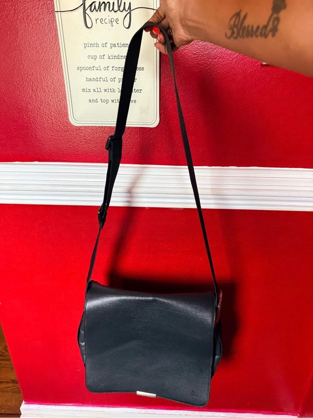 Louis Vuitton Black Leather Messenger Bag